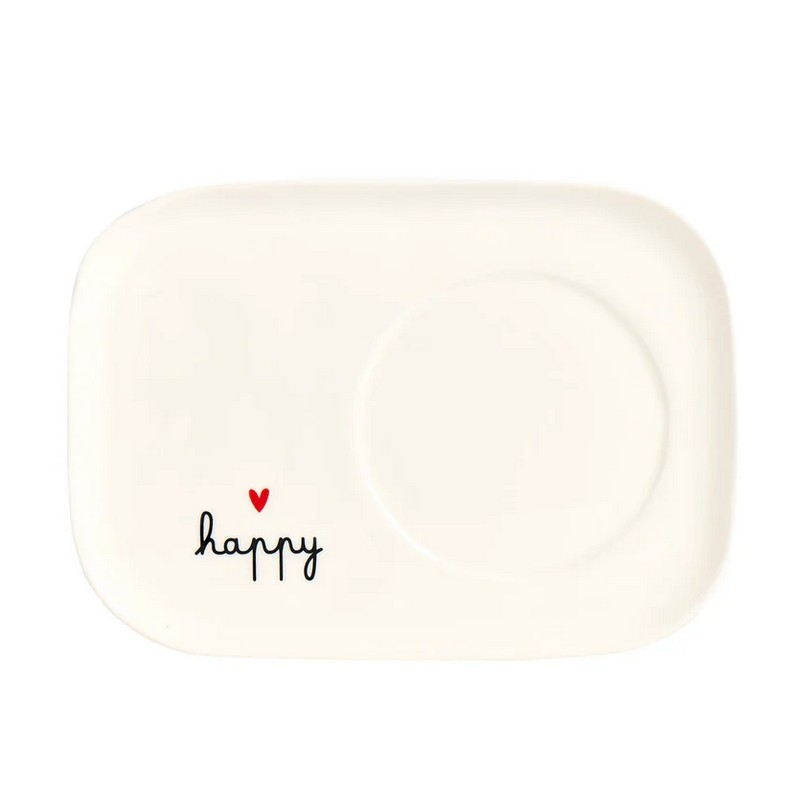 Piatto per tazza da colazione in ceramica bianca con cuoricino e scritta 